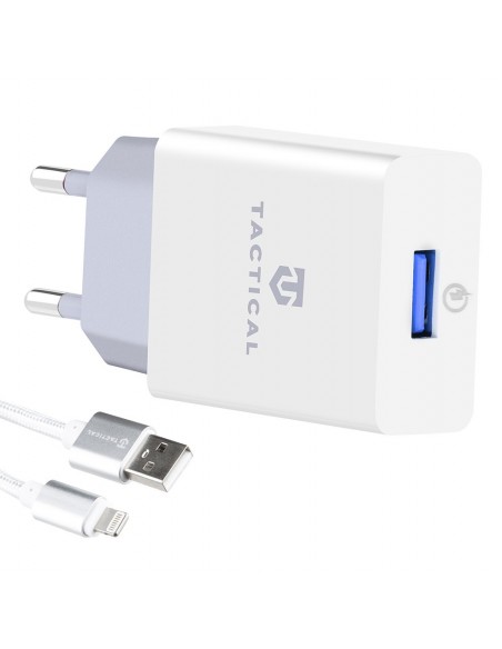 Tactical AR-30 USB-A QC 3.0 2,5A Cestovná Nabíjačka + Opletený Kábel pre iPhone
