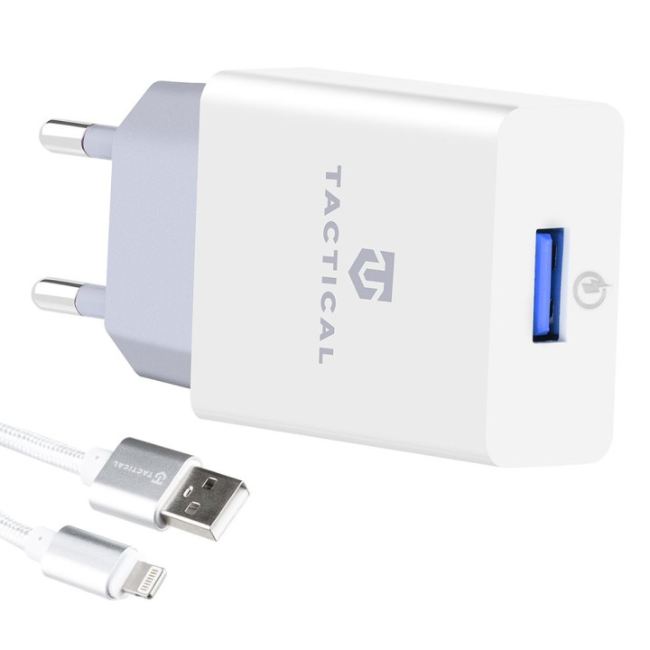 Tactical AR-30 USB-A QC 3.0 2,5A Cestovná Nabíjačka + Opletený Kábel pre iPhone