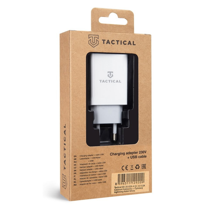 Tactical AR-30 USB-A QC 3.0 2,5A Cestovná Nabíjačka + Opletený Kábel pre iPhone