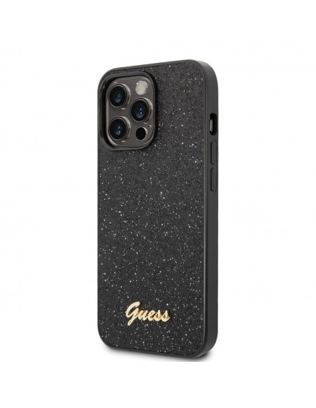 Guess PC/TPU Glitter Flakes Metal Logo Zadný Kryt pre iPhone 14 Pro