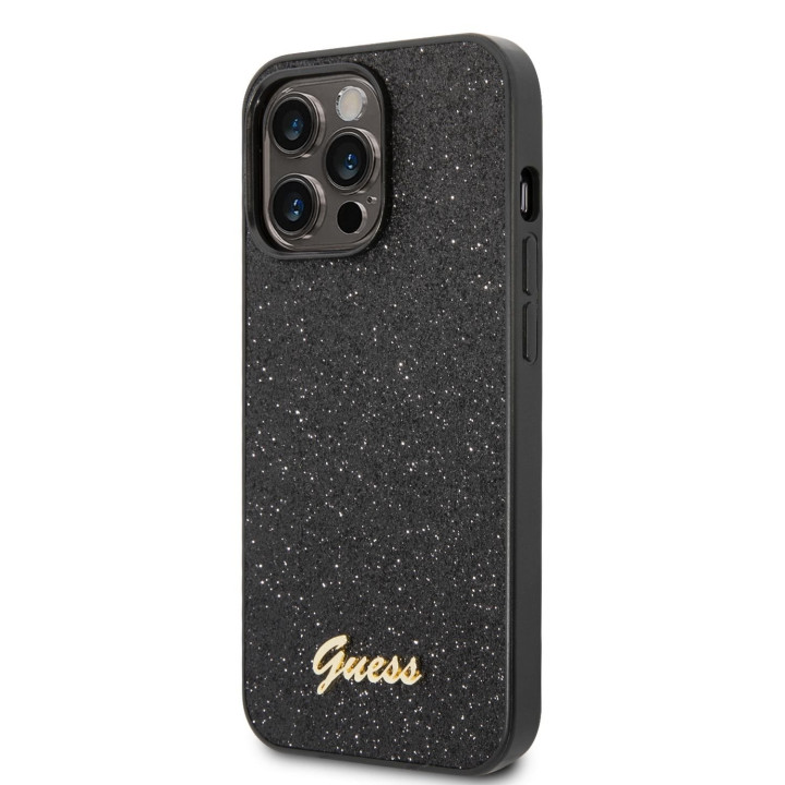 Guess PC/TPU Glitter Flakes Metal Logo Zadný Kryt pre iPhone 14 Pro