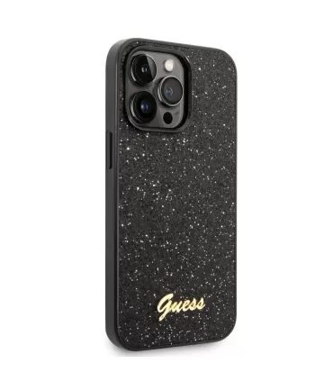 Guess PC/TPU Glitter Flakes Metal Logo Zadný Kryt pre iPhone 14 Pro Black