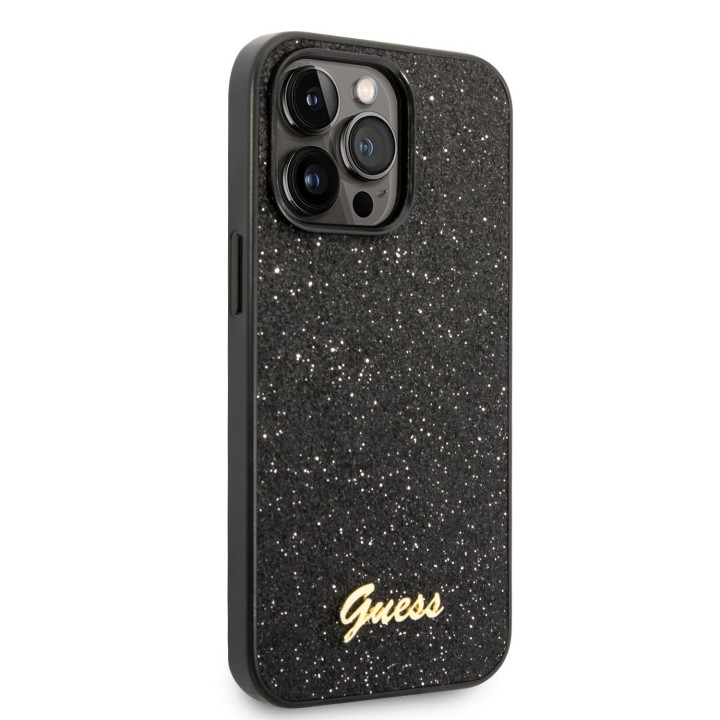 Guess PC/TPU Glitter Flakes Metal Logo Zadný Kryt pre iPhone 14 Pro Black