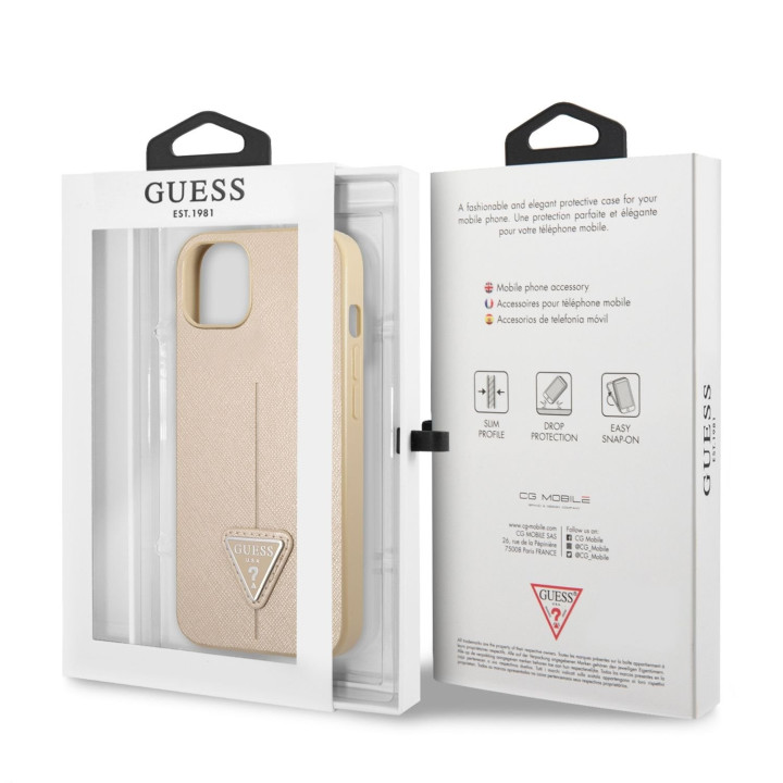 Guess Saffiano Double Card Zadný Kryt pre iPhone 13 Beige