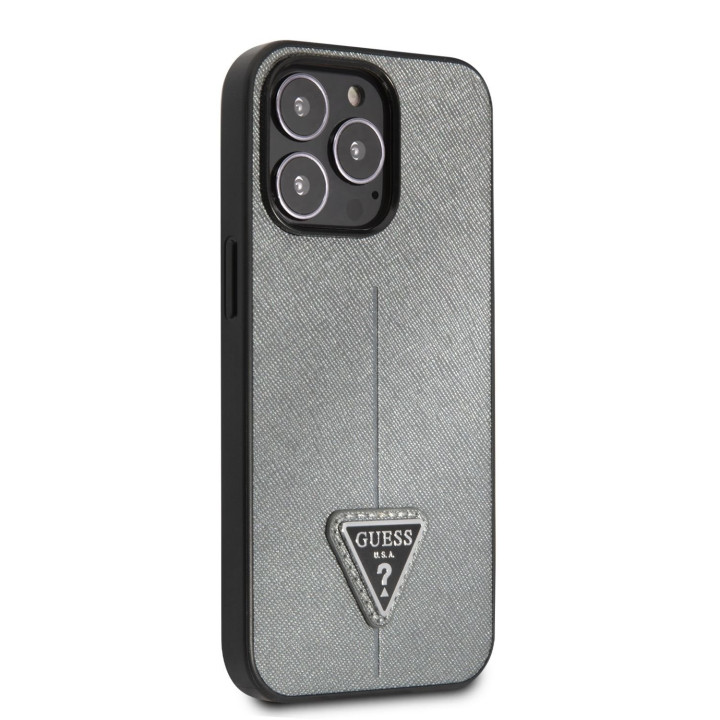 Guess Saffiano Double Card Zadný Kryt pre iPhone 13 Silver