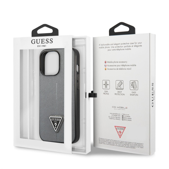 Guess Saffiano Double Card Zadný Kryt pre iPhone 13 Silver