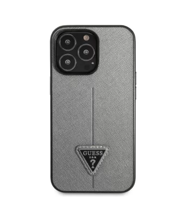 Guess Saffiano Double Card Zadný Kryt pre iPhone 13 Silver