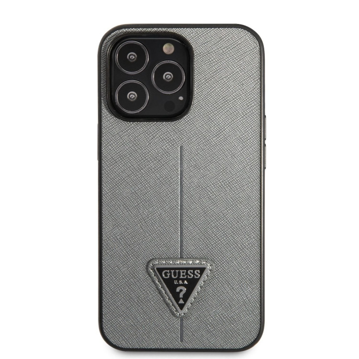 Guess Saffiano Double Card Zadný Kryt pre iPhone 13 Silver