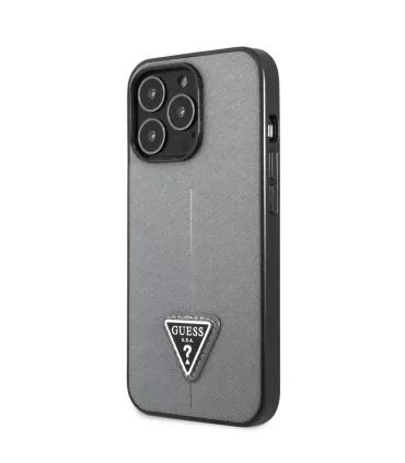 Guess Saffiano Double Card Zadný Kryt pre iPhone 13 Silver