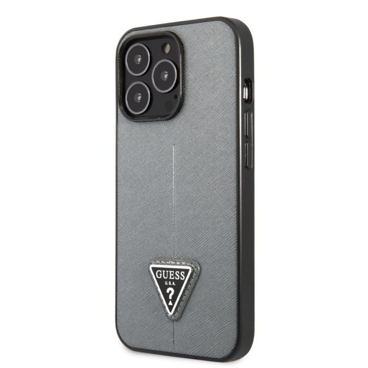 Guess Saffiano Double Card Zadný Kryt pre iPhone 13 Silver