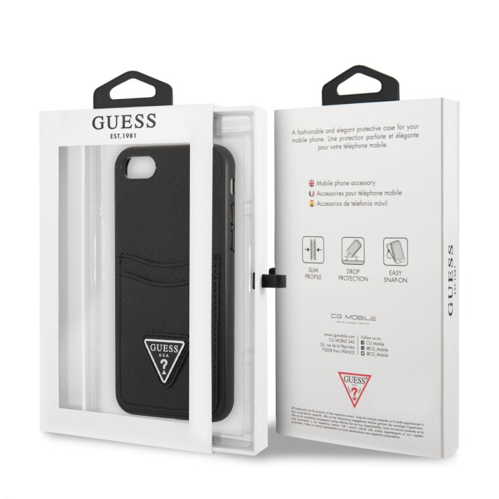Guess Saffiano Double Card Zadný Kryt pre iPhone 7/8/SE2020/SE2022 Black