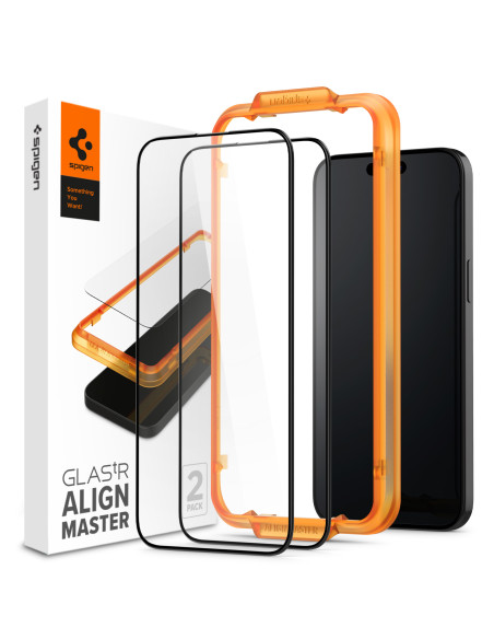 Spigen Glass tR AlignMaster 2 Pack FC Black iPhone 15